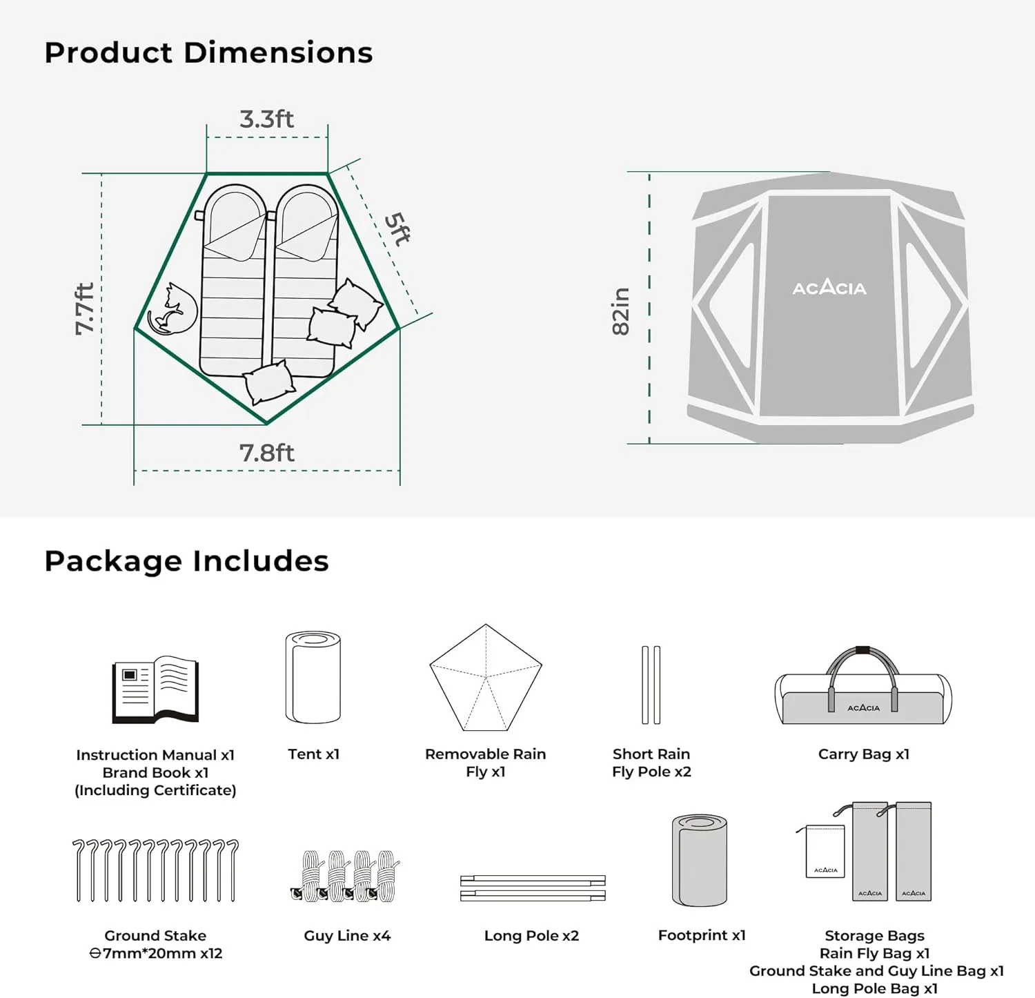 Space Acacia Lite Camping Tent | 2/3/4/8 Person Pop Up Tents for Camping | Lightweight & Durable Beach Tent | Level 7 Wind Resistance, UPF 50  | Quick Setup for Camping & Backyard