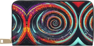 Space Spiral Cosmic Stylish Women's Wallet, Slim and Minimalist Credit Card Holder Simulated Leather and Secure Metal Zipper