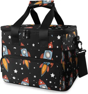 Spaceship Star Black Cooler Bag Insulated Cooler Soft Sided Cooler 24 Can Portable Picnic Bag Large Leakproof Lunch Bag Box for Beach Grocery Camping Travel Car Men Women