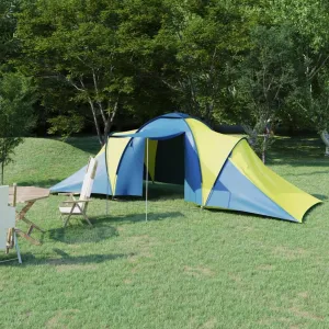 Spacious Camping Tent for 6 People with Mosquito Net and Easy Setup, Blue and Yellow
