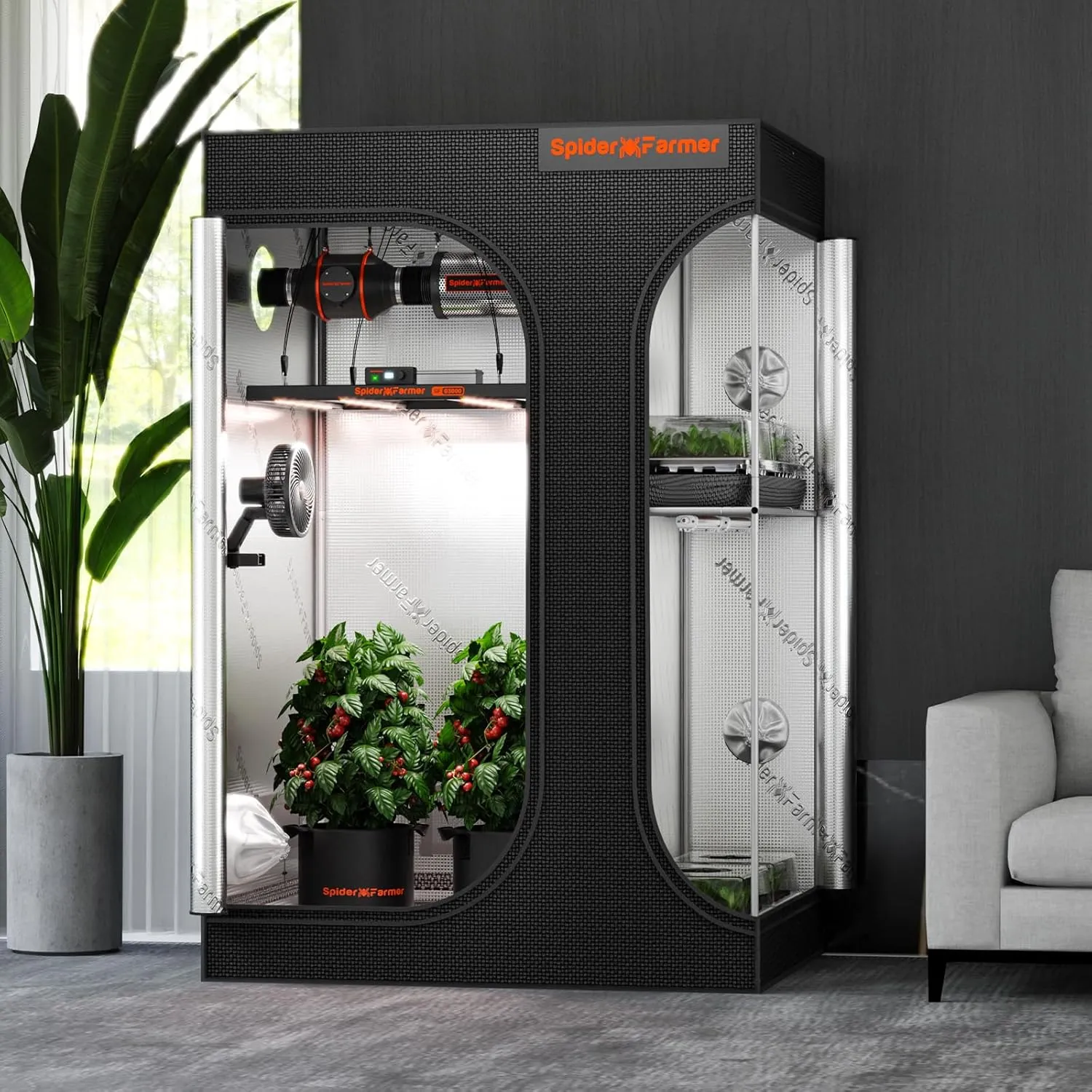 Spider Farmer 2 in 1 4x3 Grow Tent Pro-Grade, 48"x36"x72", with Observation Window and Floor Tray, 1680D Thicken Mylar Canvas, 4x3x6 for Indoor Hydroponic Growing for SF2000Pro, SE3000, G3000