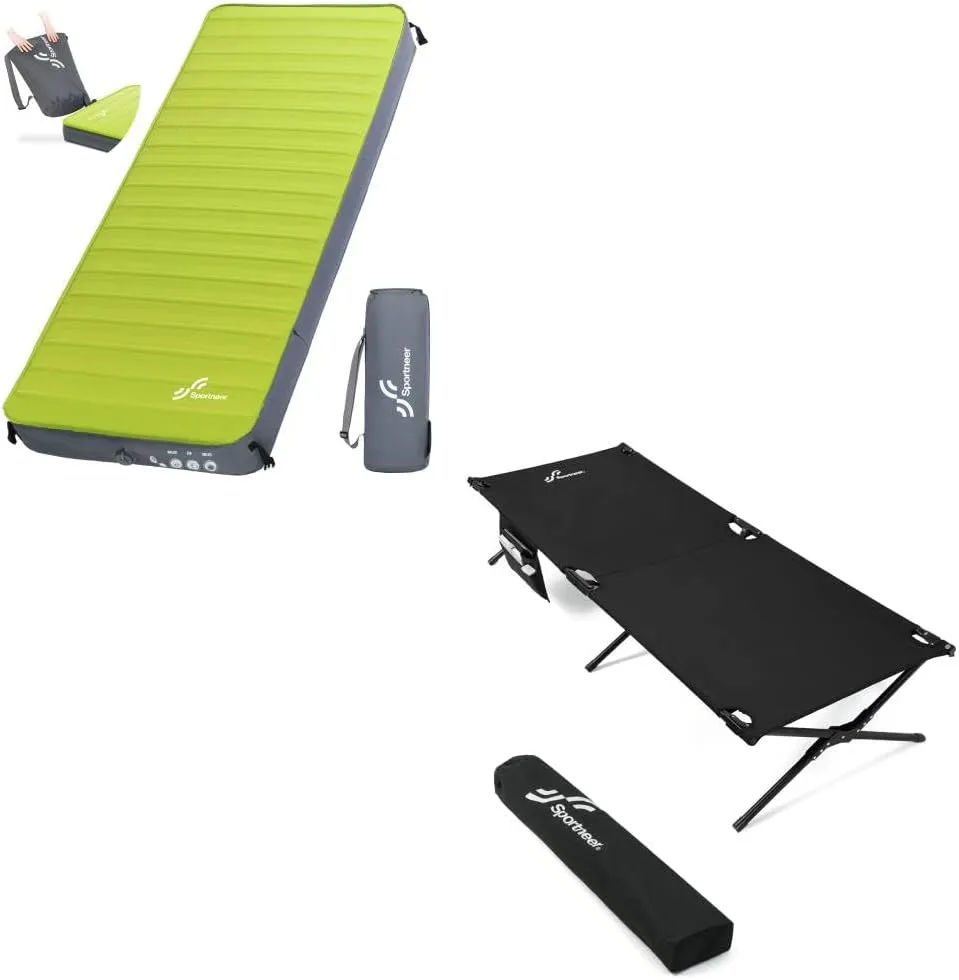 Sportneer Camping Cot   Self Inflating Sleeping Pad, Comfort Cot Bed for Camping Traveling Guest Bed, 4" Ultra-Thick Elasticity Foam Sleeping Mats for Camping Car Travel Tent Home