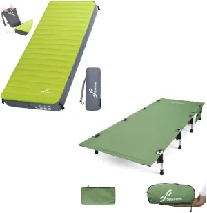 Sportneer Camping Cot   Self Inflating Sleeping Pad, Folding Cots Lever Lock Portable Lightweight Sleeping Camping Bed, 4" Ultra-Thick Sleeping Mats for Camping Car Travel Tent Home