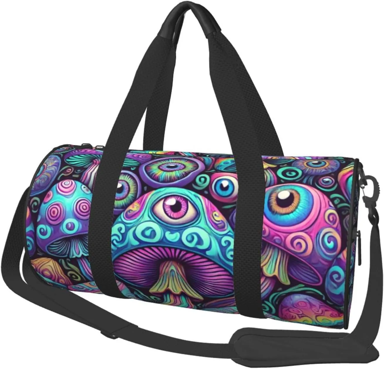 Sports Duffel Bag Psychedelic-Mushrooms-Eyes Foldable Travel Tote Bag Weekender Sleepover Carry On Bag