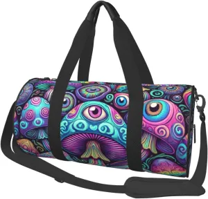 Sports Duffel Bag Psychedelic-Mushrooms-Eyes Foldable Travel Tote Bag Weekender Sleepover Carry On Bag