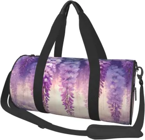 Sports Duffel Bag Wisteria-Flowers-Blooms-Violet Foldable Travel Tote Bag Weekender Sleepover Carry On Bag