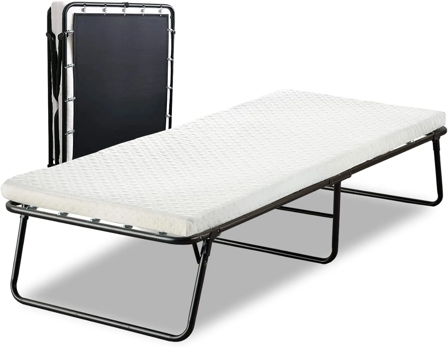 Spring Coil, 14” Folding Bed with Luxurious Memory Foam Mattress, Strong and Sturdy Metal Frame, Portable Guest Bed for Easy Storage, 31-Inch, White