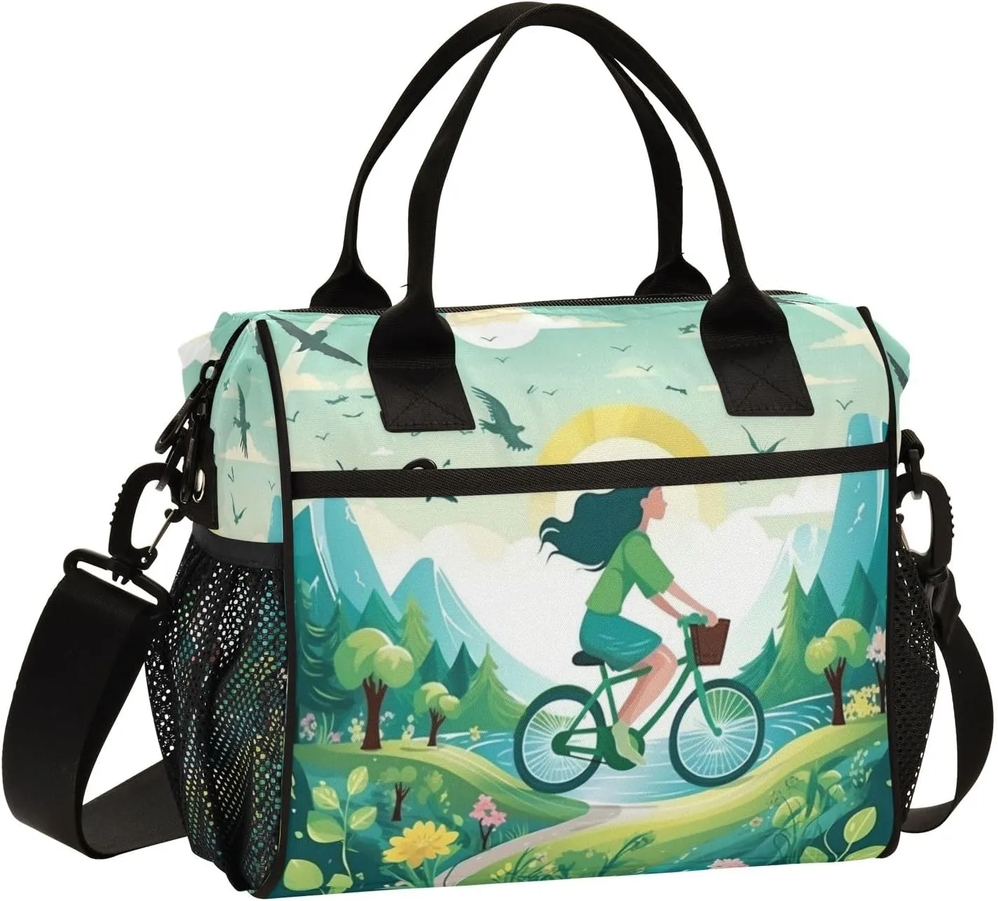 Spring Outing 1 Large Insulated Lunch Bag for Office Work School Picnic Reusable Tote Bag