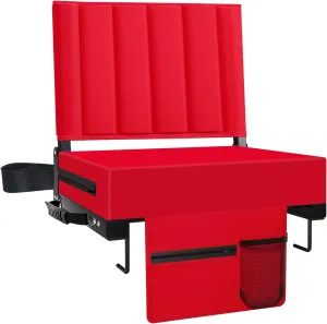 Stadium Seat for Bleachers with Back Support and Cushion, Bleacher Seats with Shoulder Strap and Cup Holder, Padded Portable Folding Comfort Stadium Chair, for Sports Events, Red (1pcs)