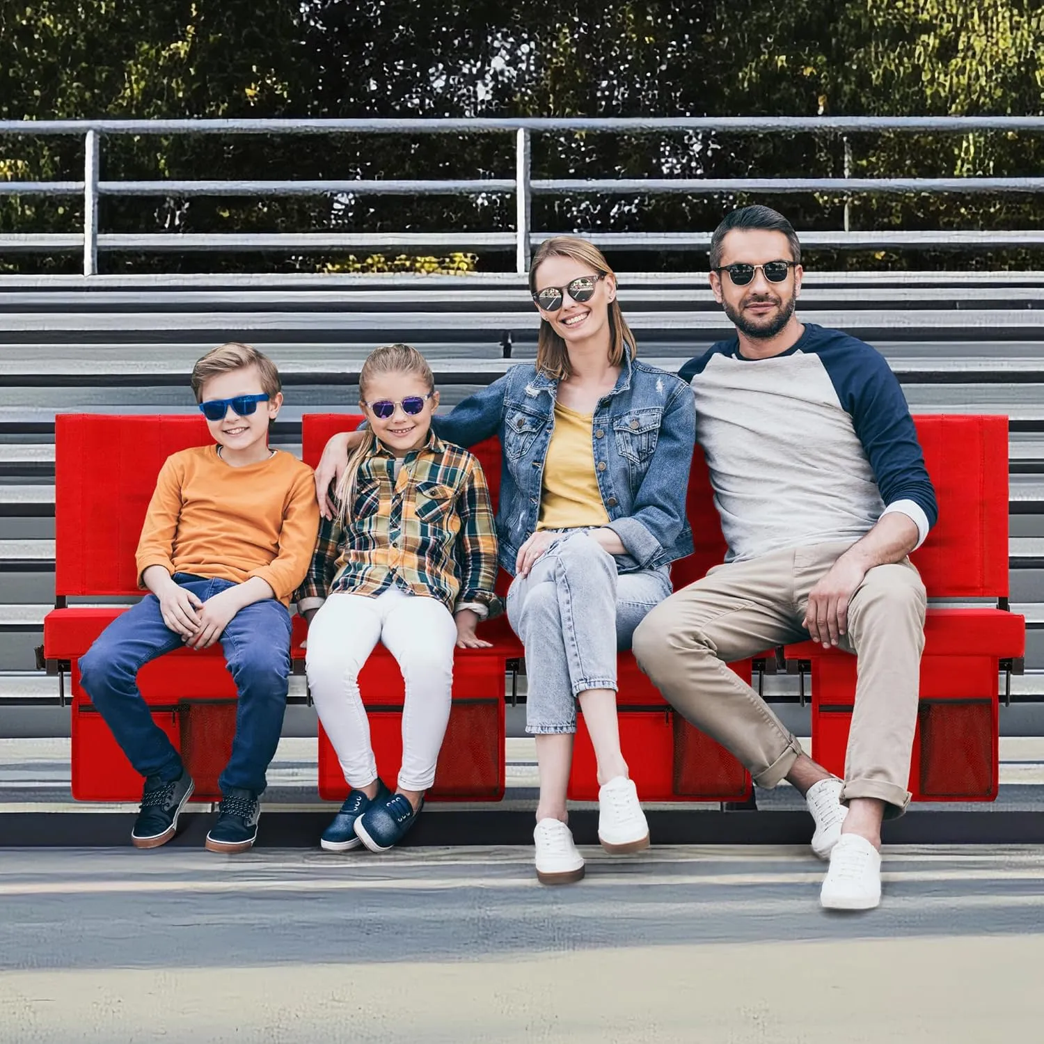 Stadium Seat for Bleachers with Back Support and Cushion, Bleacher Seats with Shoulder Strap and Cup Holder, Padded Portable Folding Comfort Stadium Chair, for Sports Events, Red (1pcs)