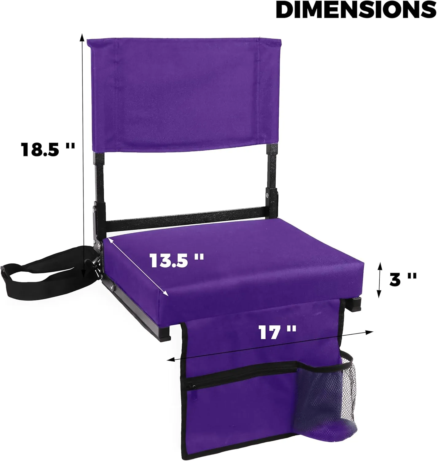 Stadium Seat with Back Support Bleacher Chair with Back and Cushion High Back Includes Shoulder Strap and Cup Holder