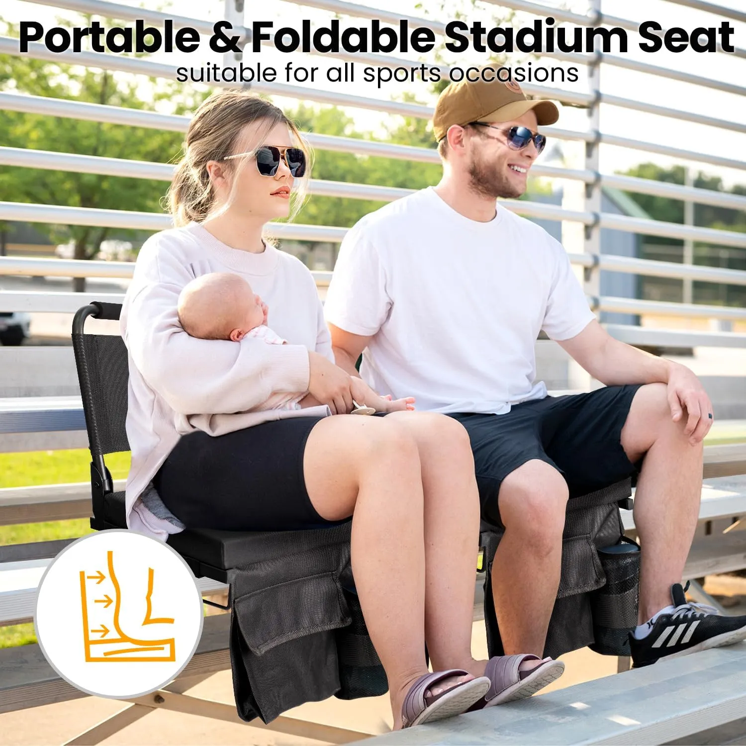 Stadium Seats for Bleachers with Back Support, Portable Bleacher Seats with Thick Padded Cushion and Carry Handle, Wide Stadium Seat Chair Includes Hooks Cup Holder and Side Pocket