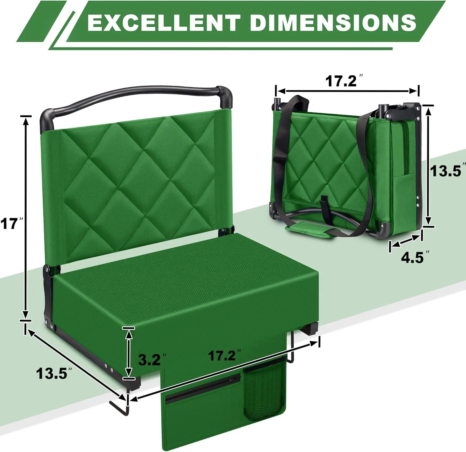 Stadium Seats with Back Support and Cushion Thick Padded Bleacher Chairs with Shoulder Strap, Portable Folding Stadium Seat Chairs for Bleachers Include Cup Holder and Side Pocket