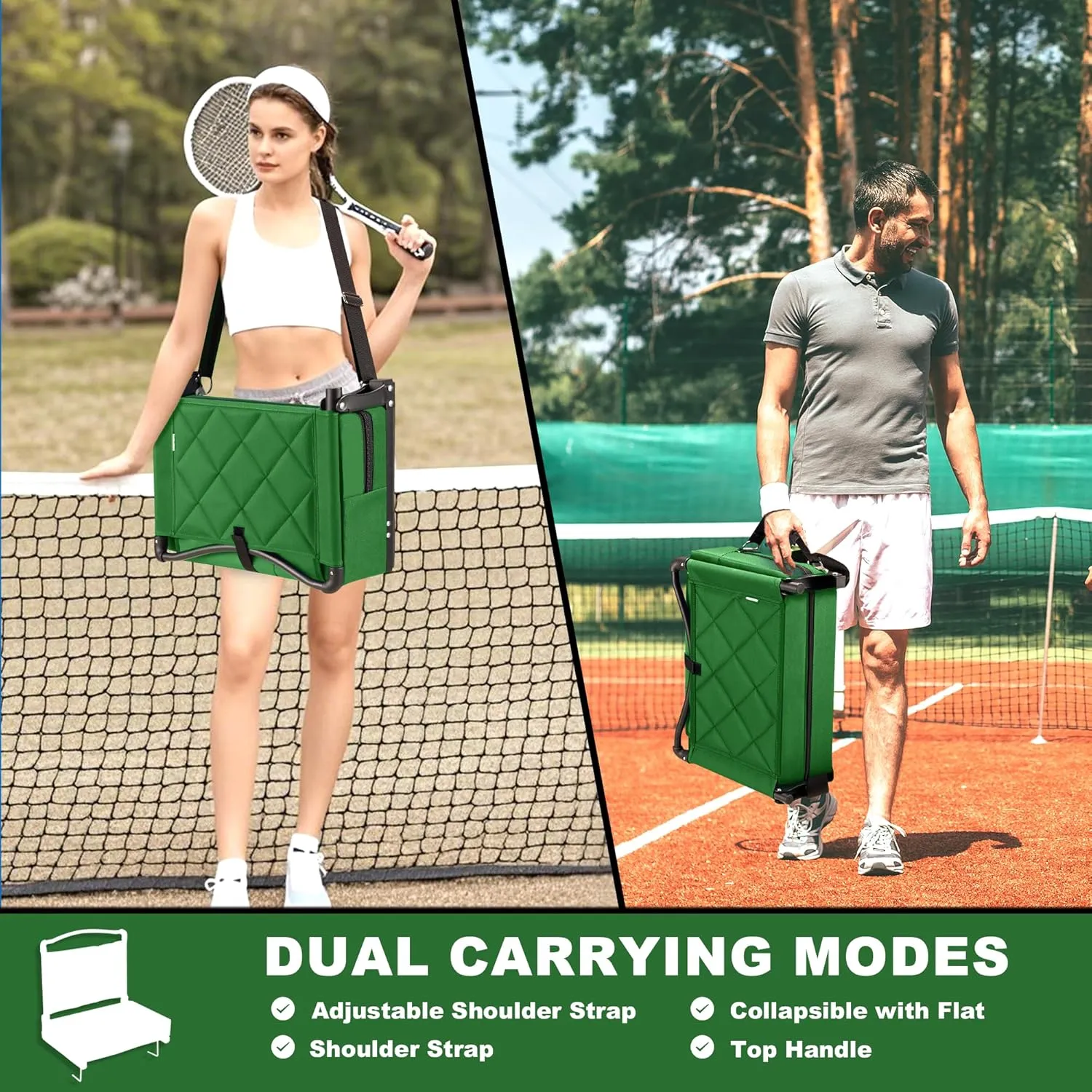 Stadium Seats with Back Support and Cushion Thick Padded Bleacher Chairs with Shoulder Strap, Portable Folding Stadium Seat Chairs for Bleachers Include Cup Holder and Side Pocket