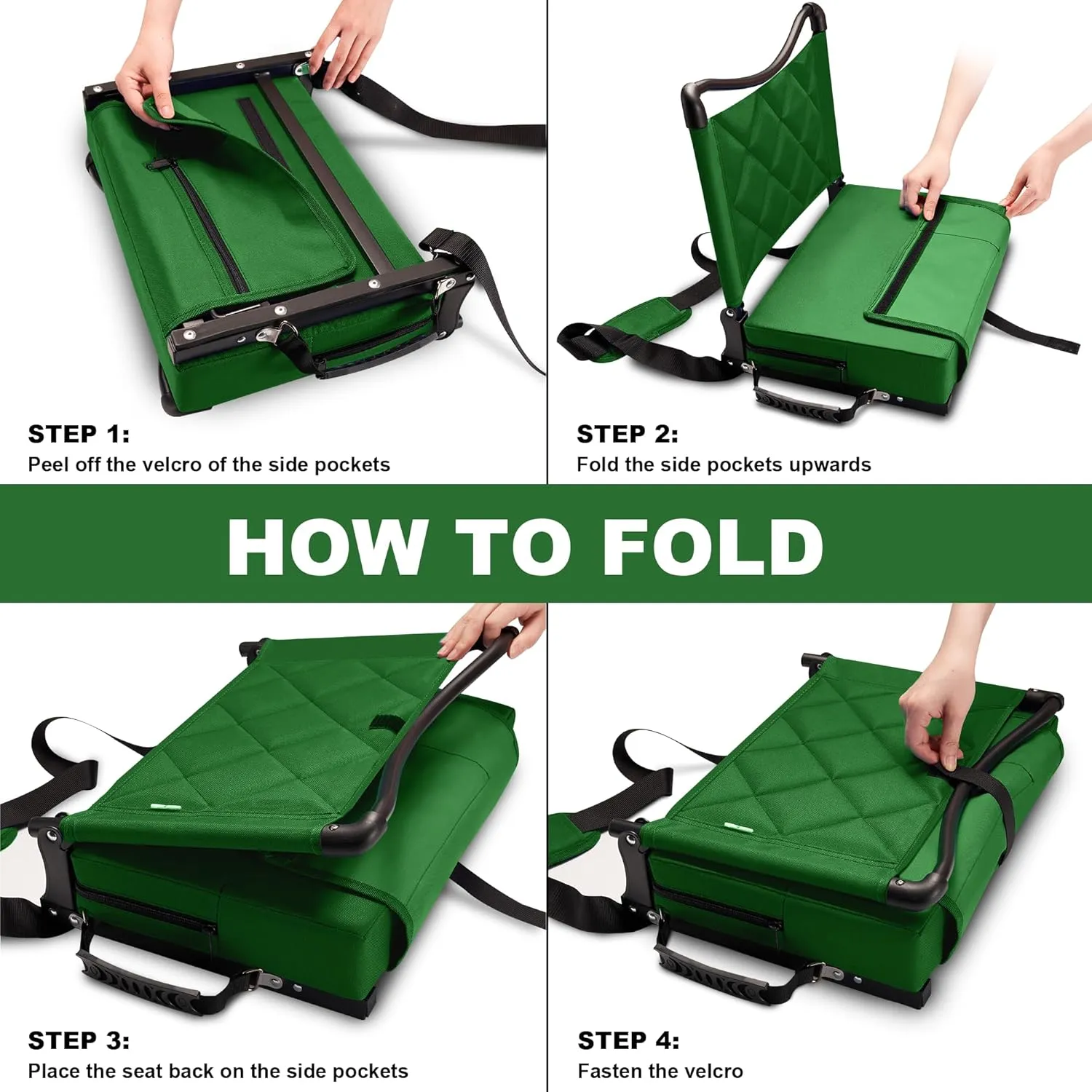 Stadium Seats with Back Support and Cushion Thick Padded Bleacher Chairs with Shoulder Strap, Portable Folding Stadium Seat Chairs for Bleachers Include Cup Holder and Side Pocket