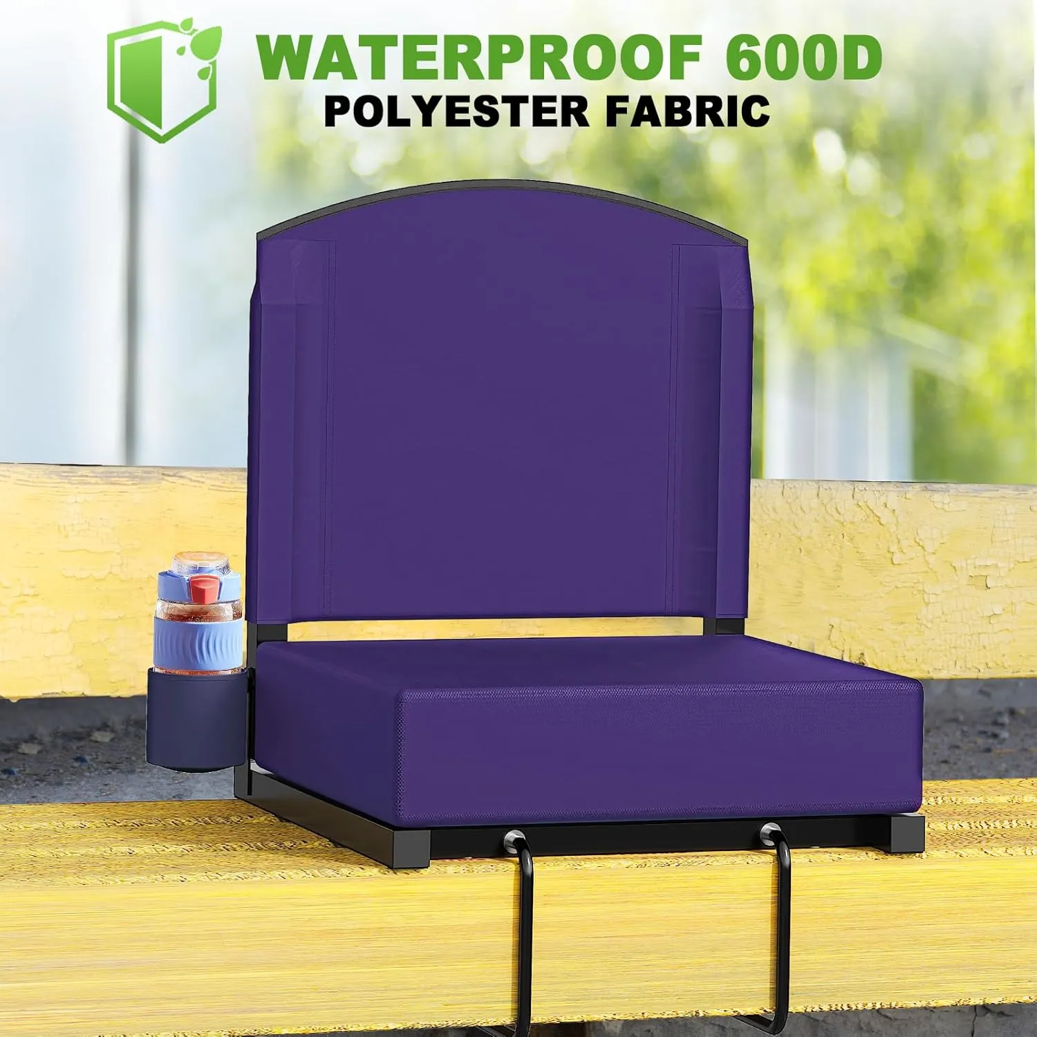 Stadium Seats with Back Support, Portable Bleacher Seat for Bleachers Hold up 400lbs, Wide Bleacher Seat with Shoulder Strap & Handle Perfect for Sports Events (Purple, 1pcs)
