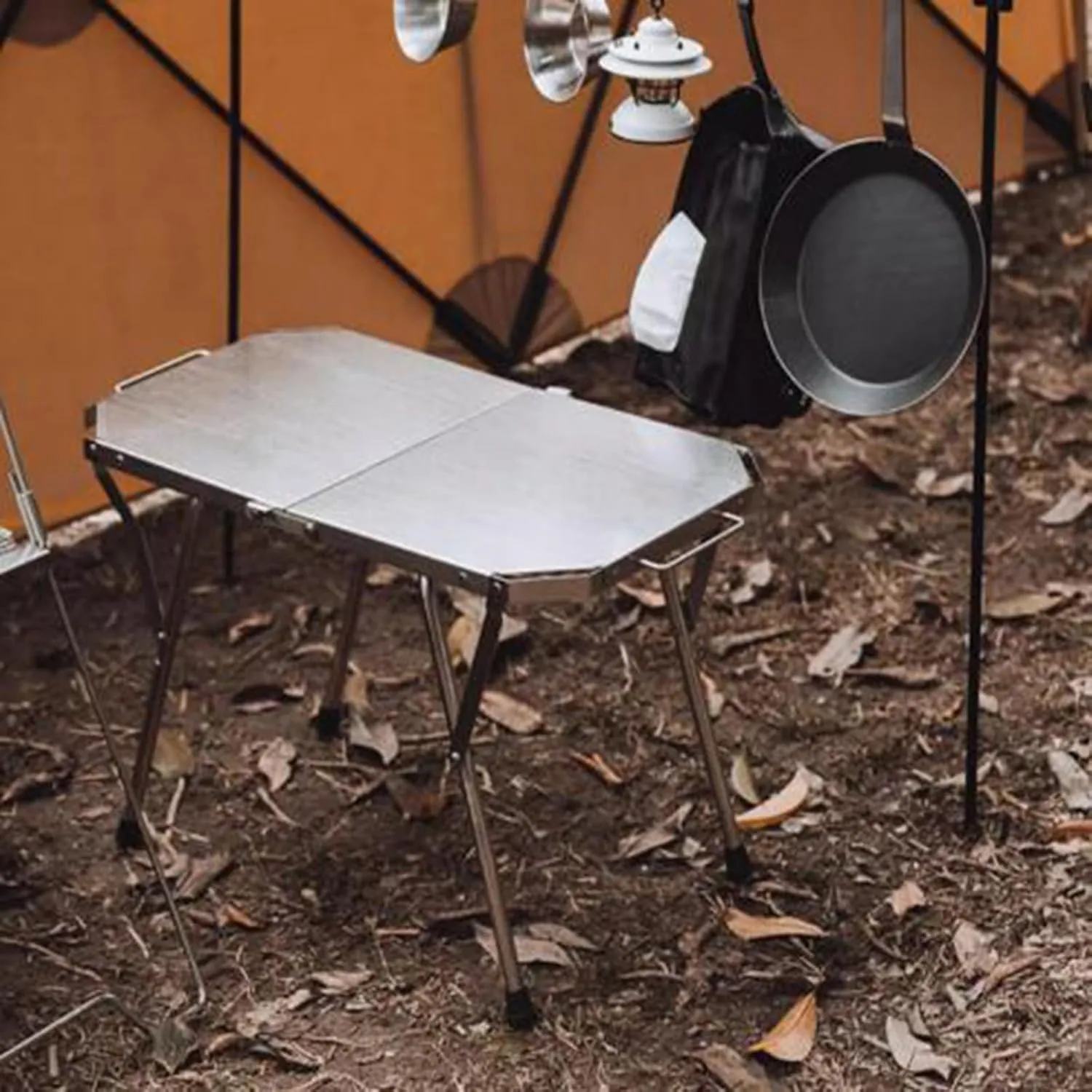 Stainless Steel Camping Table Adjustable Camping Table Foldable Picnic Table Roll Up Table Top with Carry Bag for Outdoor