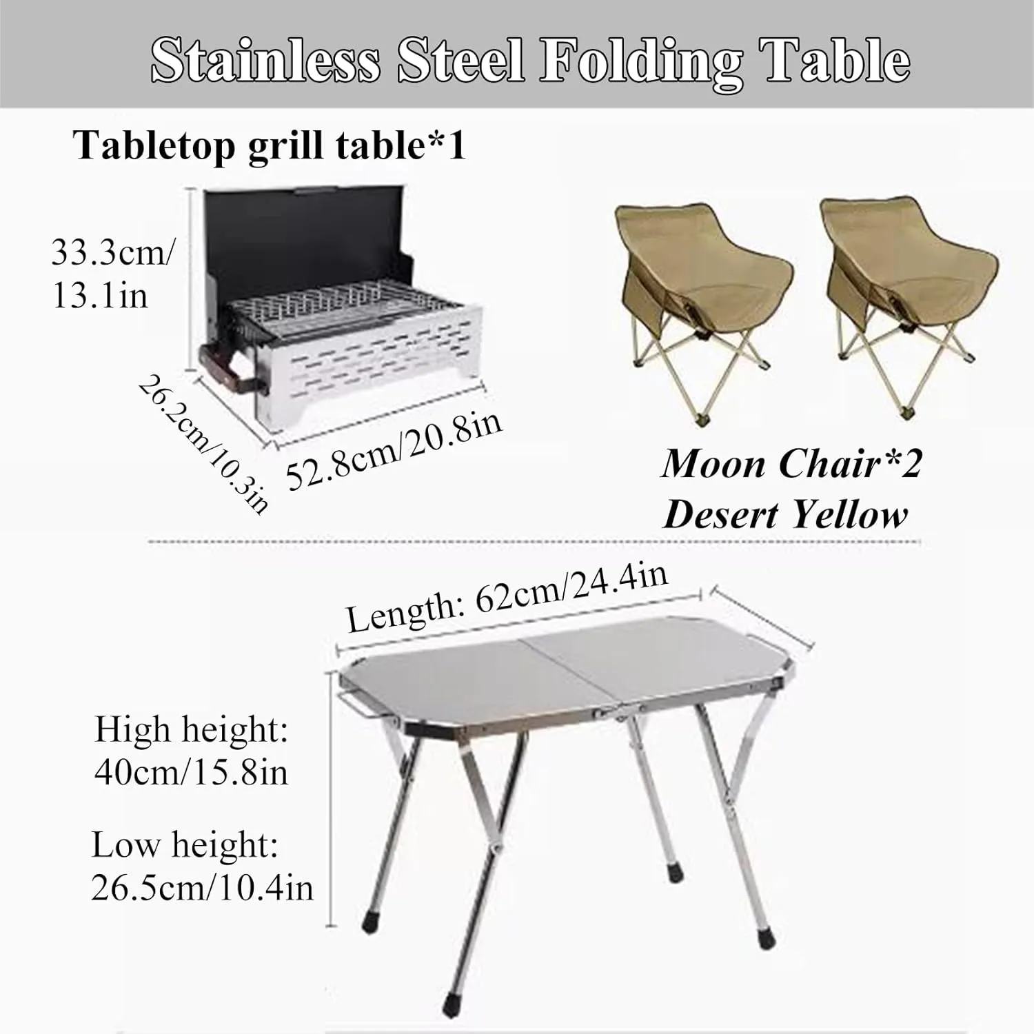 Stainless Steel Camping Table Adjustable Camping Table Foldable Picnic Table Roll Up Table Top with Carry Bag for Outdoor