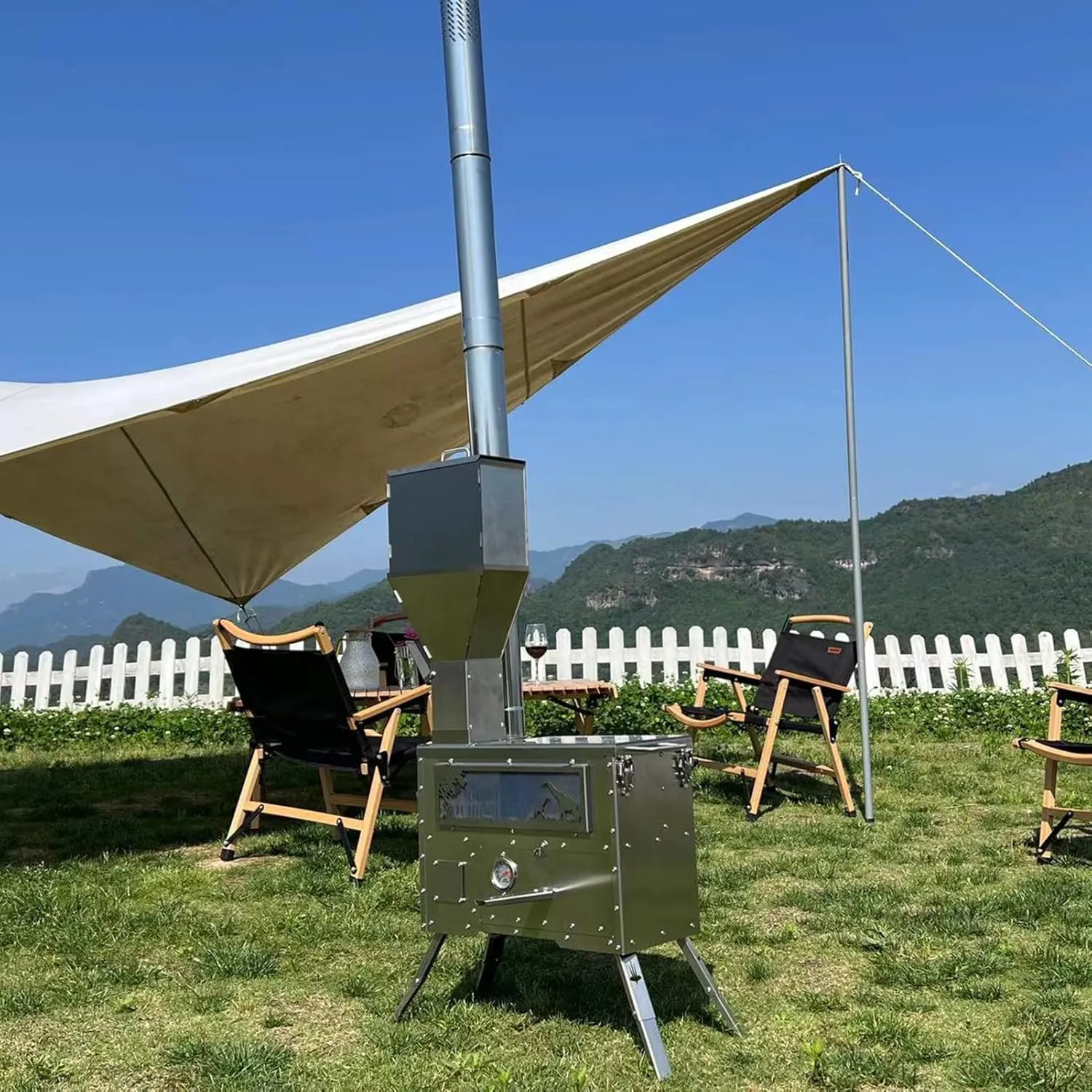 Stainless Steel Hot Tent Outdoor Cooking Stove Folding & Lightweight Wood Burning Stove for Picnic Hiking Backpacking BBQ