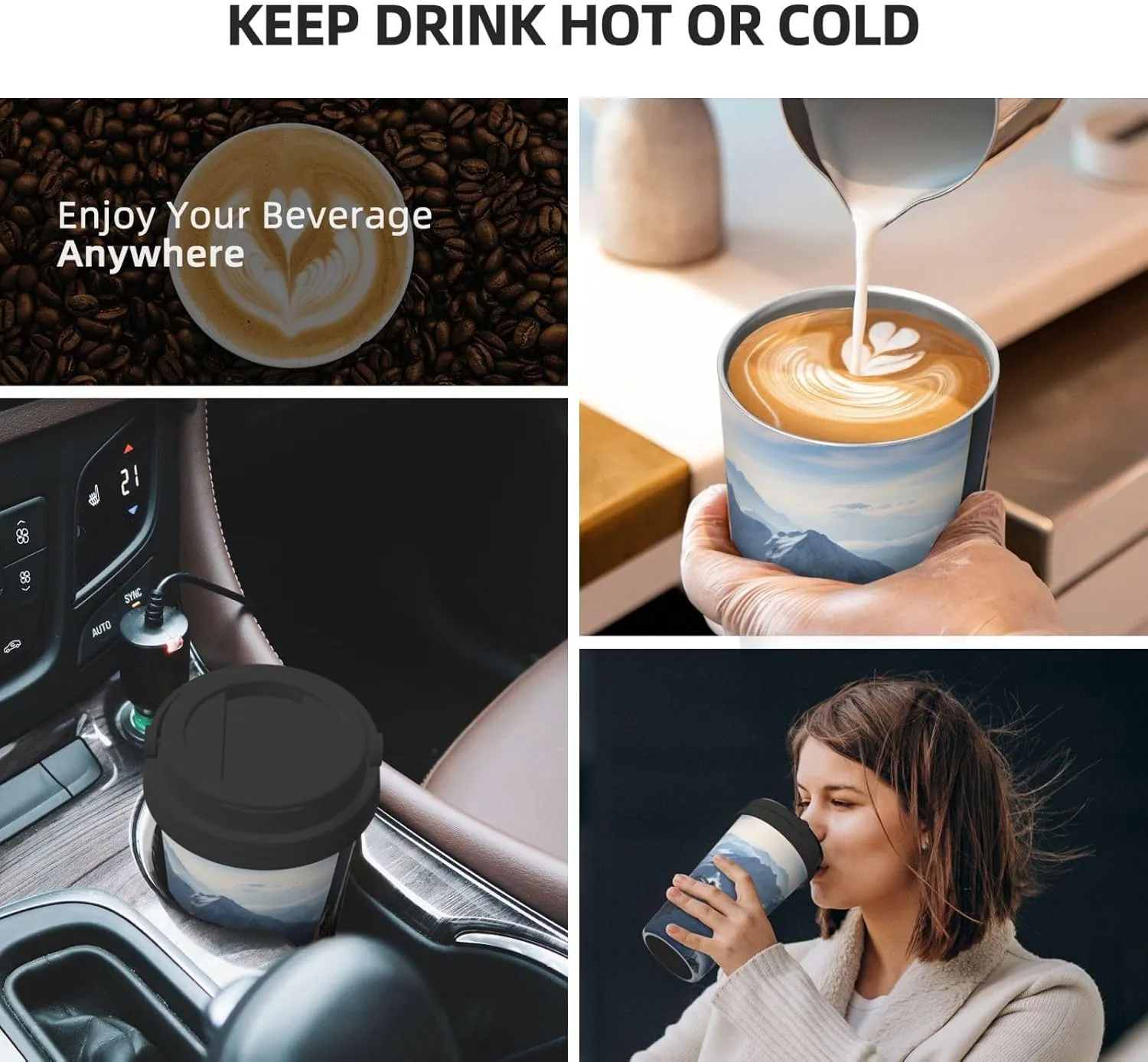 Stainless Steel Tumbler with Lid Insulated Tumbler Skis on mountain Coffee Mug for Travel Reusable Car Cup Double Wall Insulated Cup for Coffee