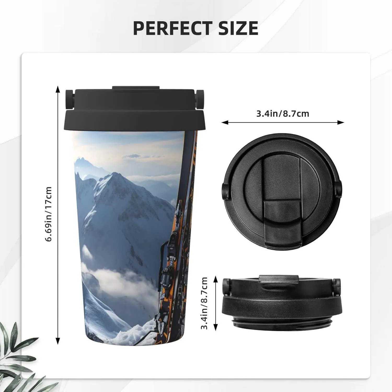 Stainless Steel Tumbler with Lid Insulated Tumbler Skis on mountain Coffee Mug for Travel Reusable Car Cup Double Wall Insulated Cup for Coffee