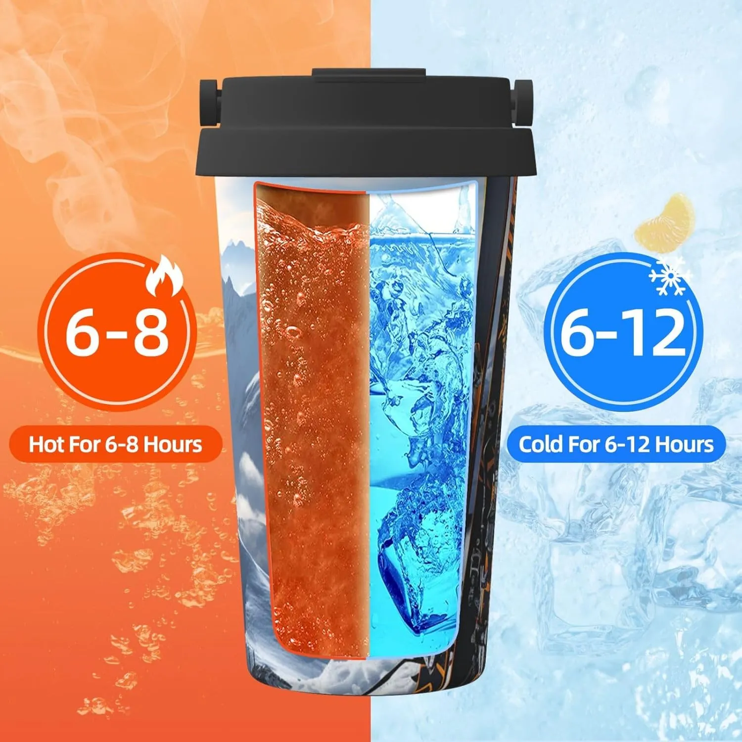 Stainless Steel Tumbler with Lid Insulated Tumbler Skis on mountain Coffee Mug for Travel Reusable Car Cup Double Wall Insulated Cup for Coffee