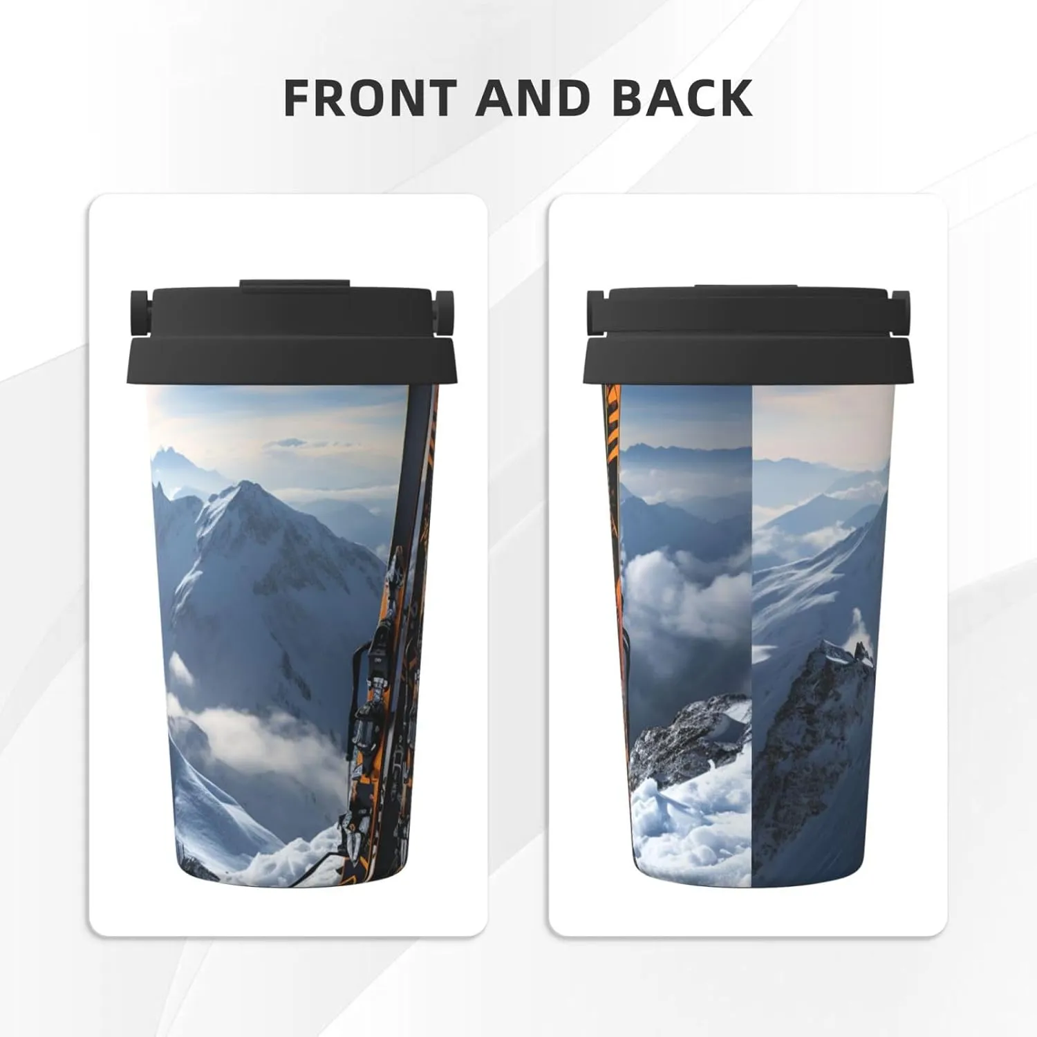 Stainless Steel Tumbler with Lid Insulated Tumbler Skis on mountain Coffee Mug for Travel Reusable Car Cup Double Wall Insulated Cup for Coffee
