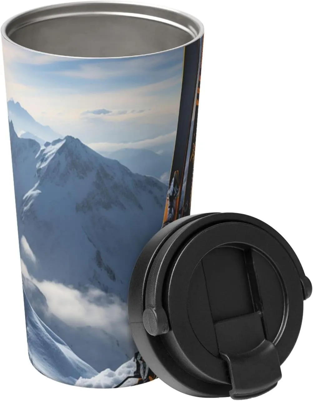 Stainless Steel Tumbler with Lid Insulated Tumbler Skis on mountain Coffee Mug for Travel Reusable Car Cup Double Wall Insulated Cup for Coffee