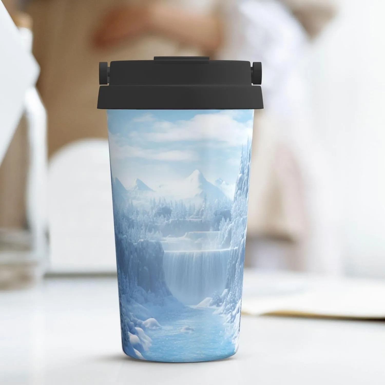 Stainless Steel Tumbler with Lid Insulated Tumbler Snow Ice World Coffee Mug for Travel Reusable Car Cup Double Wall Insulated Cup for Coffee