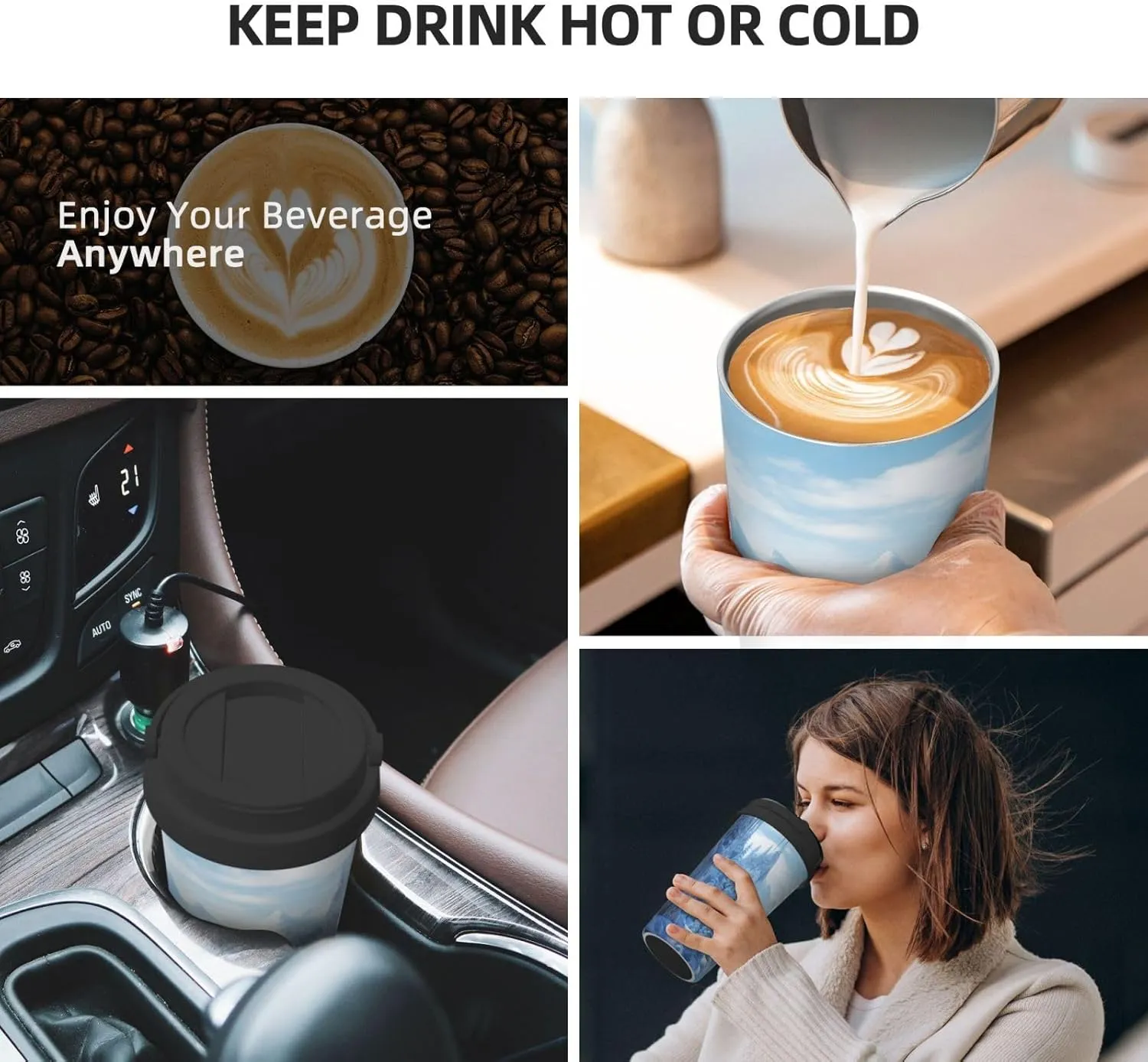 Stainless Steel Tumbler with Lid Insulated Tumbler Snow Ice World Coffee Mug for Travel Reusable Car Cup Double Wall Insulated Cup for Coffee