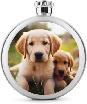 Stainless Steel Wine Bottle Liquor Container Cute Golden Retriever Puppy Print Leak Proof Hip Flask Durable for Camping Hiking Travel Festivals