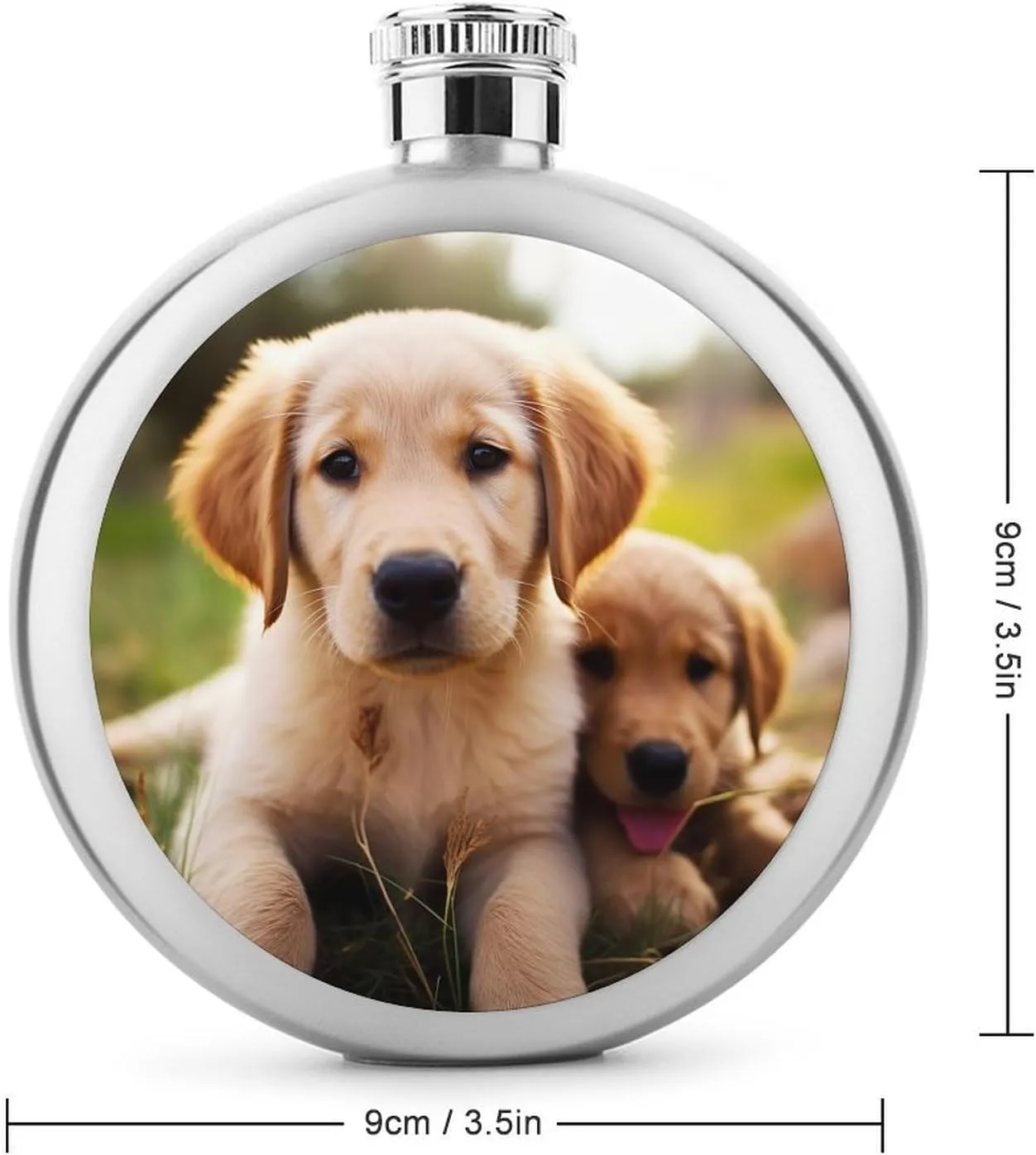 Stainless Steel Wine Bottle Liquor Container Cute Golden Retriever Puppy Print Leak Proof Hip Flask Durable for Camping Hiking Travel Festivals