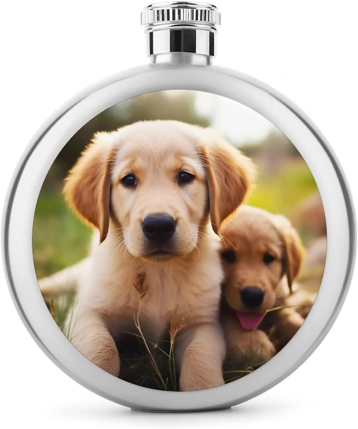 Stainless Steel Wine Bottle Liquor Container Cute Golden Retriever Puppy Print Leak Proof Hip Flask Durable for Camping Hiking Travel Festivals