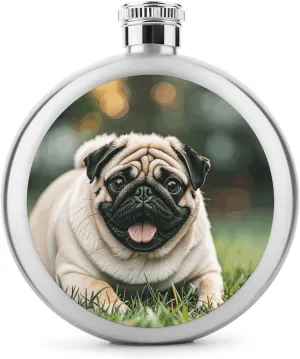 Stainless Steel Wine Bottle Liquor Container Pug Dogs Print Leak Proof Hip Flask Durable for Camping Hiking Travel Festivals