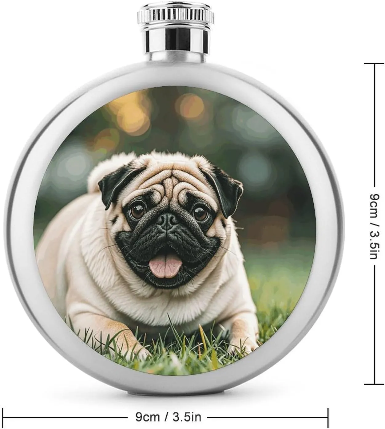 Stainless Steel Wine Bottle Liquor Container Pug Dogs Print Leak Proof Hip Flask Durable for Camping Hiking Travel Festivals