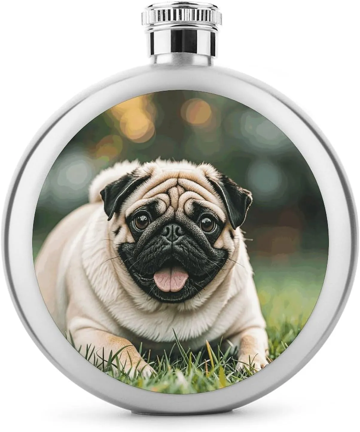 Stainless Steel Wine Bottle Liquor Container Pug Dogs Print Leak Proof Hip Flask Durable for Camping Hiking Travel Festivals