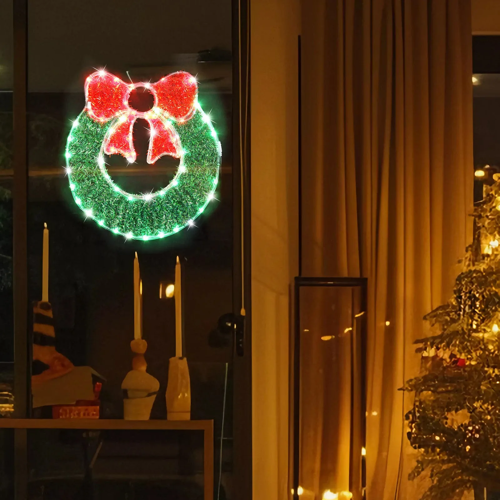 Stockholm Christmas Lights Motif LED Ropelight Tinsel Wreath Cool White