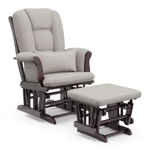 Storkcraft Tuscany Custom Glider and Ottoman with Free Lumbar Pillow (Espresso/Taupe Swirl) - Cleanable Upholstered Comfort Rocking Nursery Chair with Ottoman