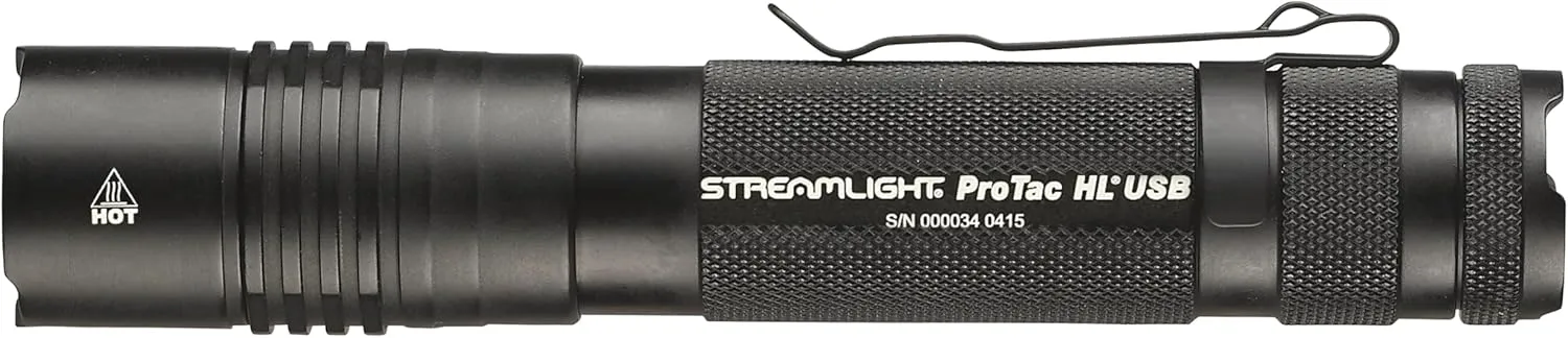 Streamlight 88054 ProTac HL USB 1000-Lumen Multi-Fuel USB Rechargeable Professional Tactical Flashlight with 120V AC/12-Volt DC Charger, and Holster, Black, Clear Retail Packaging