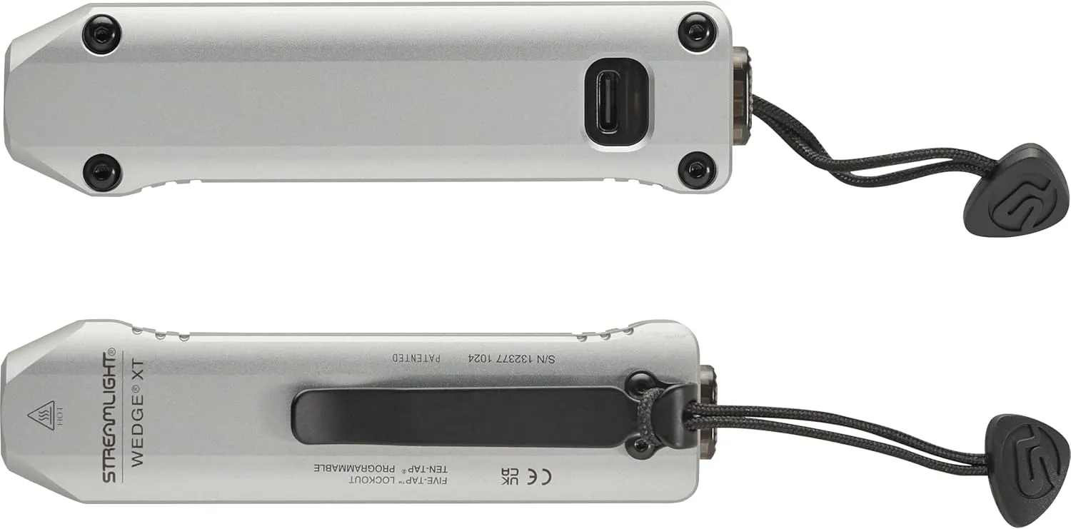 Streamlight 88819 Wedge XT 500-Lumen Slim Everyday Carry Flashlight, Includes USB-Cable and Pocket Lanyard, Silver
