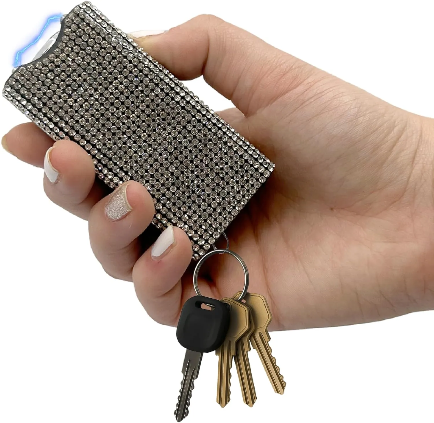Streetwise Rhinestun Keychain Stun Gun – Compact Rechargeable Stun Gun Flashlight with Rhinestone Grip, Holster, and Keyring for Women’s Self Defense and Personal Protection