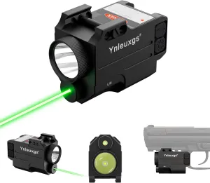 Strobe Laser Light Combo 500 Lumens Compatible with Picatinny Rail, Handgun Flashlight Beam Combo with Magnetic Rechargeable, Gun Weapon Light with Green Laser
