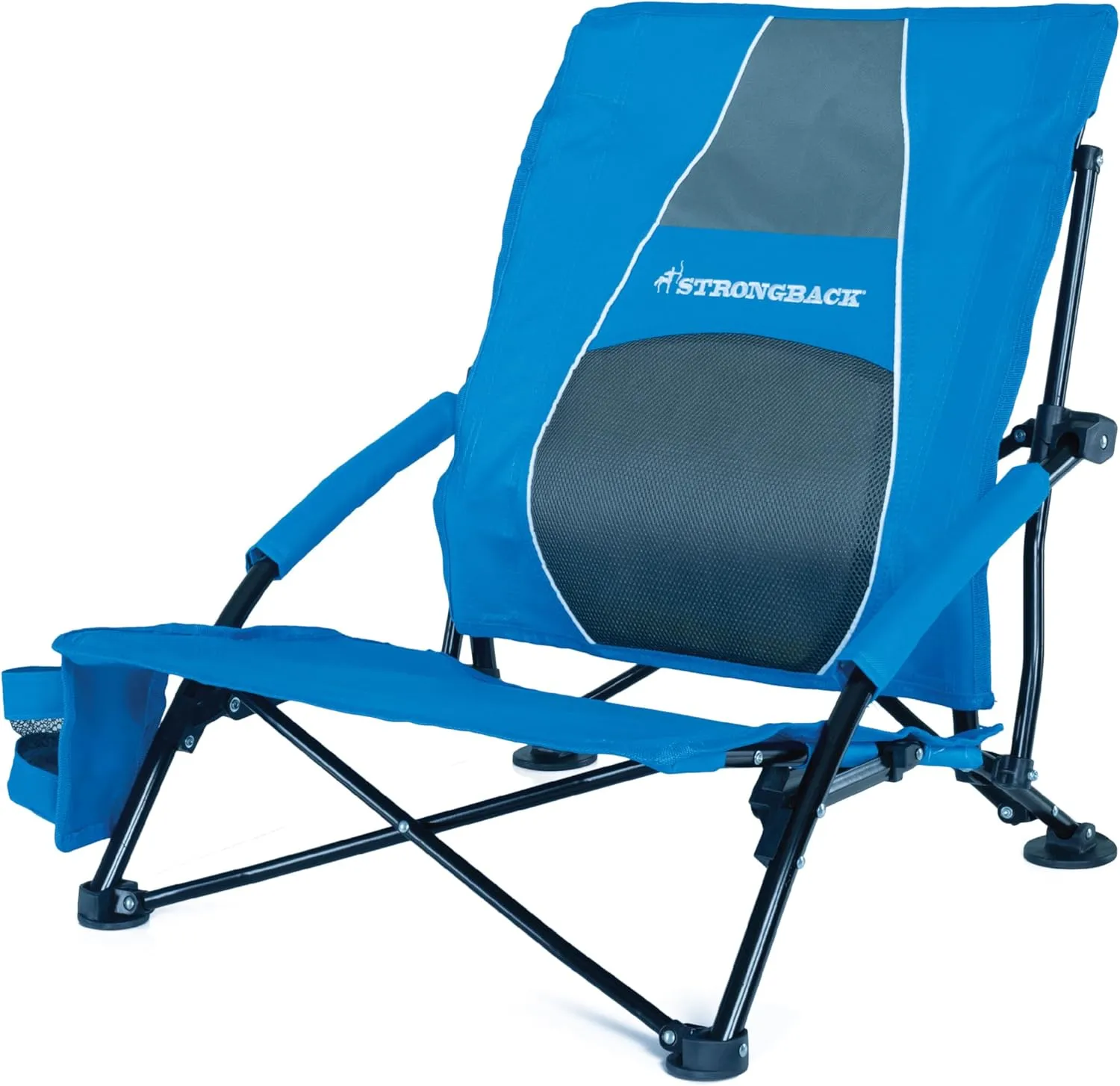 STRONGBACK Low Gravity Beach Chair with Built-in Lumbar Back Support - Heavy Duty Portable Folding Beach Chair for Adults - Blue