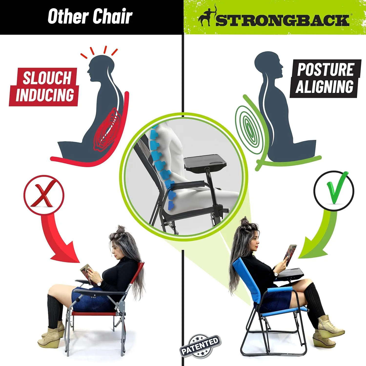 STRONGBACK Outdoors Director Chair - Portable Camping Chair with Lumbar Support - Heavy-Duty and Foldable