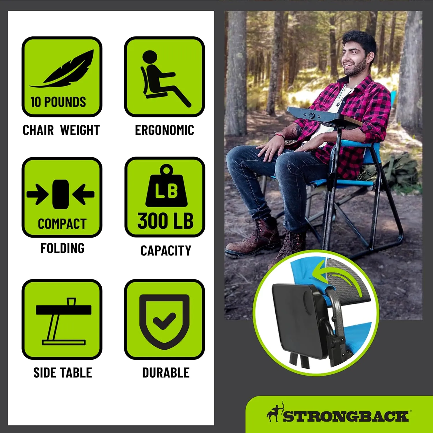 STRONGBACK Outdoors Director Chair - Portable Camping Chair with Lumbar Support - Heavy-Duty and Foldable