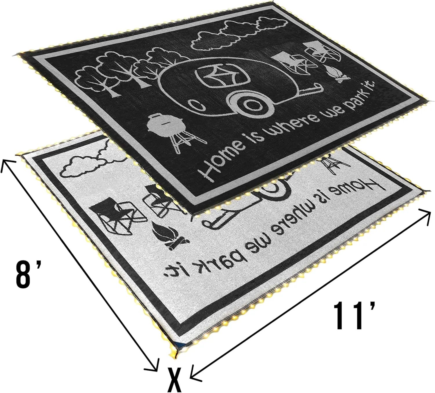 Stylish Camping LED Illuminated Patio Mat - Reversible RV Home Mat 8x11