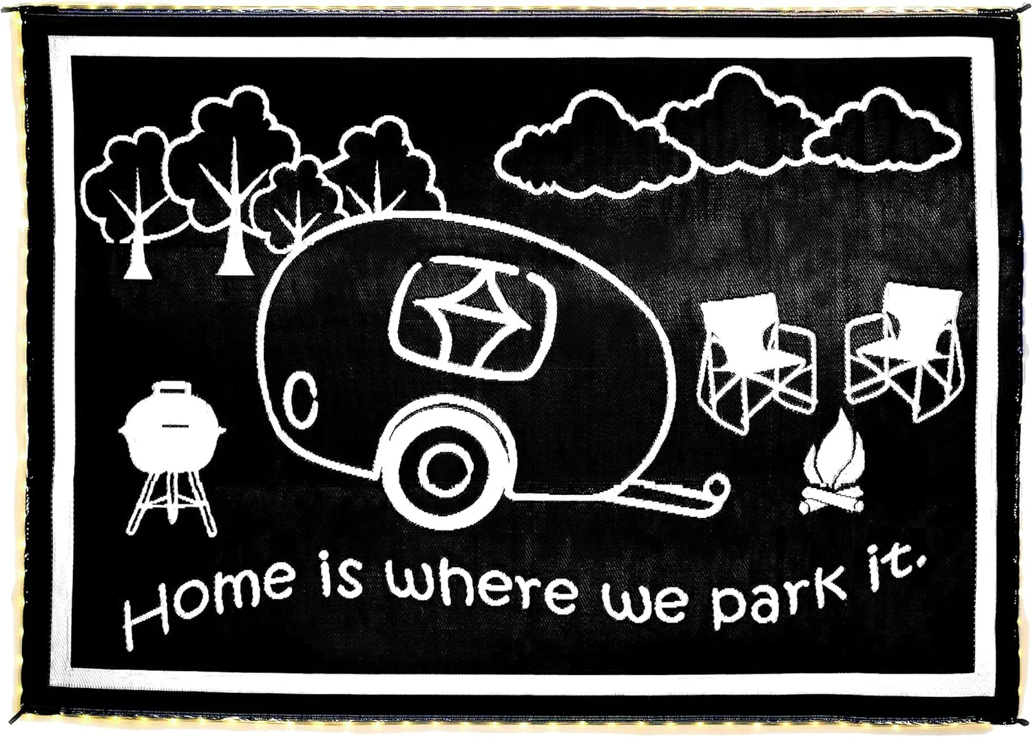 Stylish Camping LED Illuminated Patio Mat - Reversible RV Home Mat 8x11