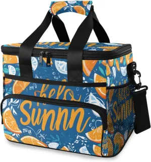 Summer Orange Blue Cooler Bag Insulated Cooler Soft Sided Cooler 24 Can Portable Picnic Bag Large Leakproof Lunch Bag Box for Beach Grocery Camping Travel Car Men Women