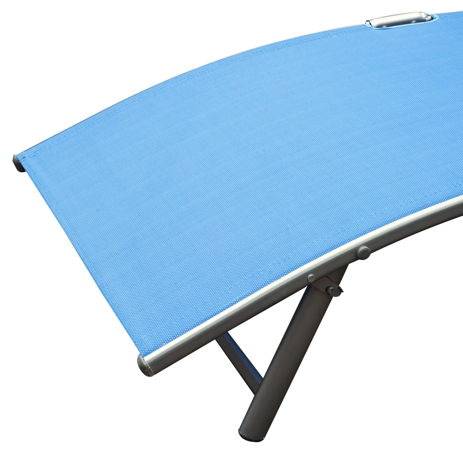 Sun Lounger Steel Frame Outdoor Folding Chaise Texteline Lounge Chair Recliner with Headrest & 7 Levels Adjustable Backrest, Blue | Outsunny