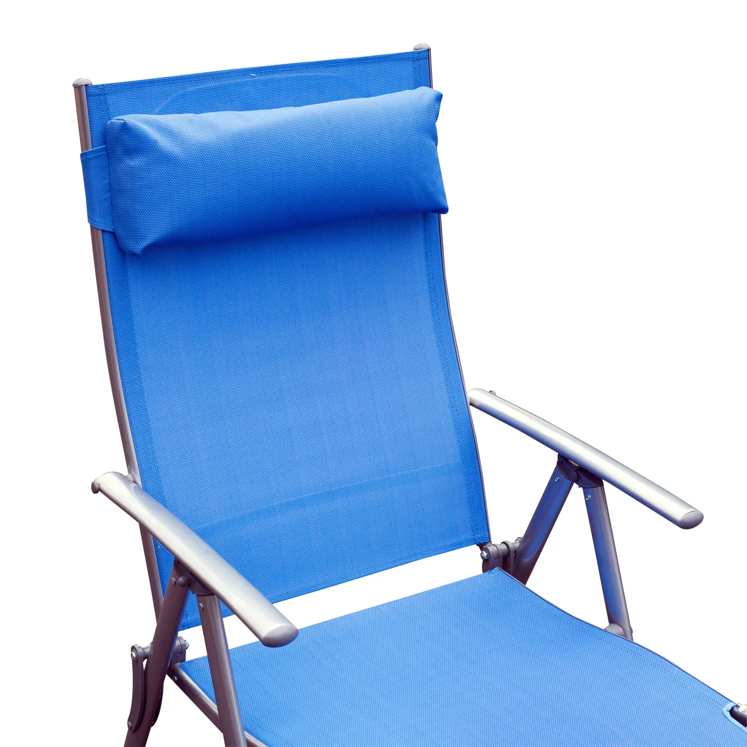 Sun Lounger Steel Frame Outdoor Folding Chaise Texteline Lounge Chair Recliner with Headrest & 7 Levels Adjustable Backrest, Blue | Outsunny